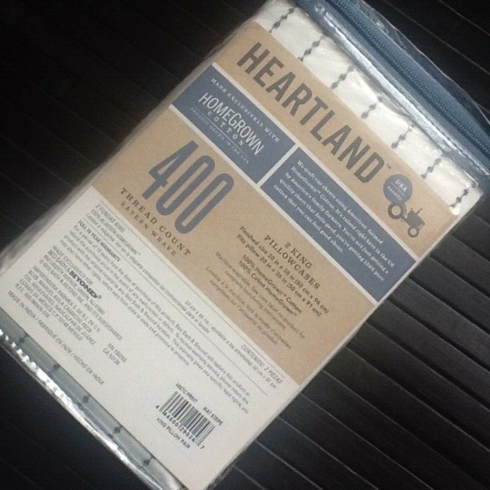new IKAT NAVY BLUE STRIPE Heartland 400 TC 100% Cotton Sateen KING Pillowcases - Picture 7 of 9